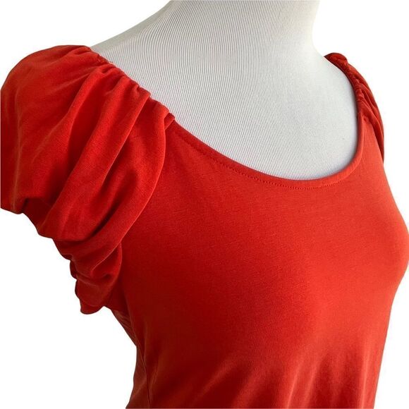 Lucky Brand Deep Rust Orange Loose Fit Ruched Cap Sleeve Rayon Top XS NWT - Picture 4 of 7